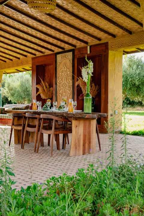 The outdoor kitchen and dining bar in the gardens