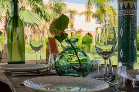 Green Moroccan glassware set for dinner in the gardens