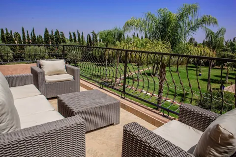 Terrace sofas with a long view across the estate